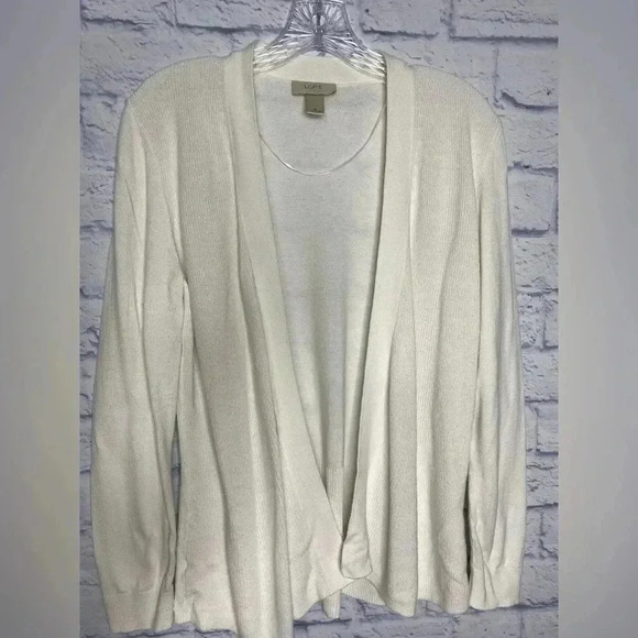 Ann Taylor Loft White Ribbed Open Cardigan Sweater - Picture 3 of 6